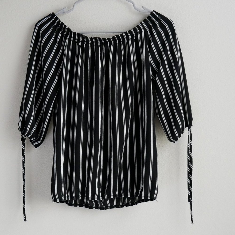 Striped off the shoulder black and white top